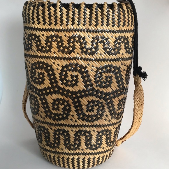 Tribal Pattern Rattan Boho Vegan Backpack Yoga Bag/Farmers Market - Picture 4 of 11